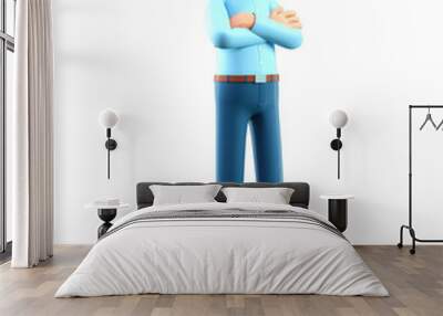 3D illustration of standing man with arms crossed. Portrait of cartoon smiling male character with eyeglasses. Wall mural