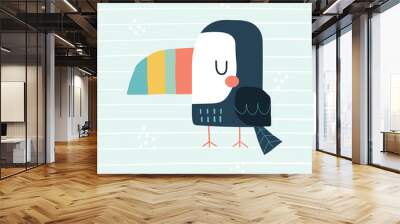 Cute cartoon toucan. Vector colorful illustration in a scandinavian style with simple background. Funny hand drawn poster. Wall mural