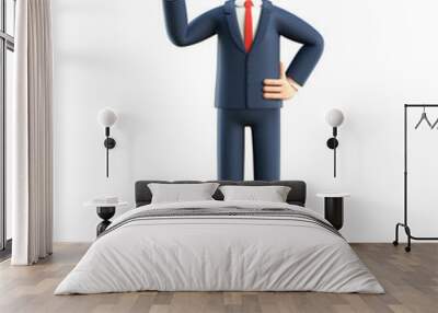 Portrait of smiling happy businessman showing ok gesture. 3D illustration of cartoon standing man in suit with okay sign, isolated on white background. Wall mural