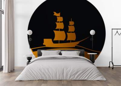 Columbus day vector illustration logo with gold black Wall mural