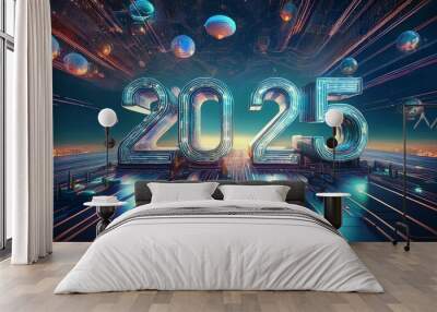 2025, a futuristic vision of innovation and AI artificial intelligence Wall mural