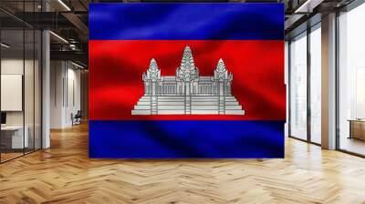 3d illustration of fluttering flag of Cambodia texture Wall mural