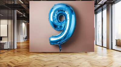 9 number made of blue balloon, copy space Wall mural