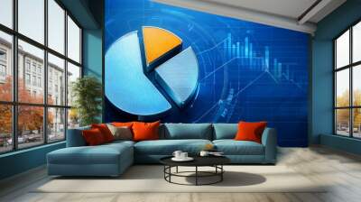 Abstract pie chart top view on technology blue background Wall mural