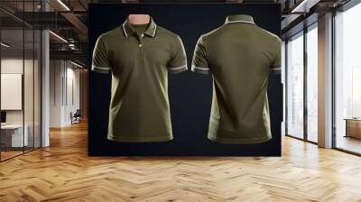 Army collar polo tee shirt set with front and back views cutout in a black background Wall mural