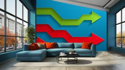 Arrow, stock market or papercut background design for business, economy and global inflation Wall mural