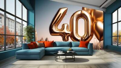 Banner with number 40 golden balloons with copy space Wall mural