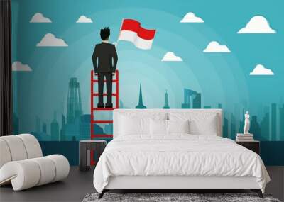 Business vision vector concept with business man standing on top of ladder Wall mural