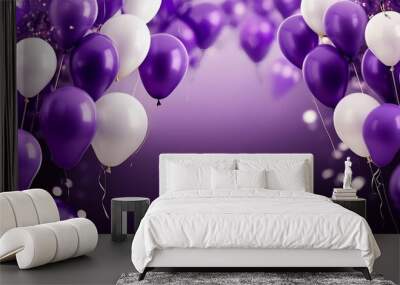 celebration background with purple and white balloons Wall mural