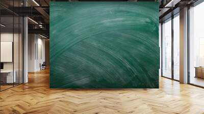 Chalk rubbed out school green chalkboard texture background, empty dark space for text Wall mural