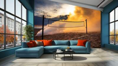 Dramatic Picture of Volleyball Net Surrounded by Smoke Wall mural