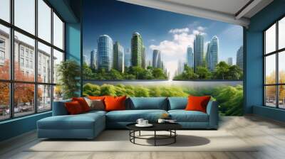 environment and future with buildings in city for carbon footprint, eco friendly and futuristic Wall mural