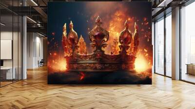 fiery king crown. rise and fall of a medieval empire. Medieval, king, queen, prince, princess, knight concept. Wall mural