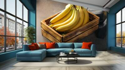 Fresh Bananas in Wooden Box Wall mural