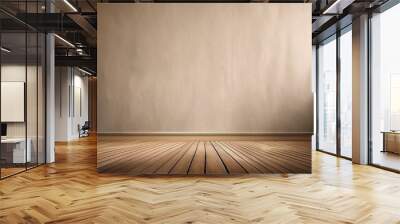 Interior background of room with wooden paneling and beige stucco wall with copy space Wall mural