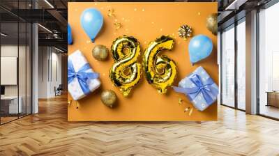 Number 86 birthday balloon celebration gift box lay flat explosion Wall mural