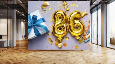 Number 86 birthday balloon celebration gift box lay flat explosion Wall mural