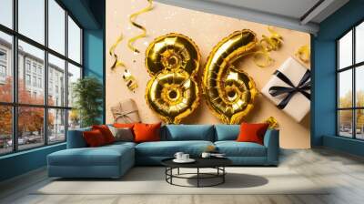 Number 86 birthday balloon celebration gift box lay flat explosion Wall mural