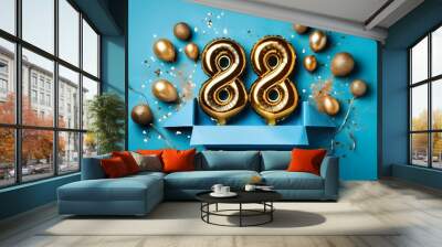 Number 88 birthday balloon celebration gift box lay flat explosion Wall mural