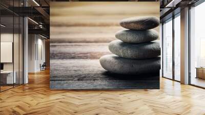 Stacked zen stones meditation and concentration. Wallpaper background Wall mural