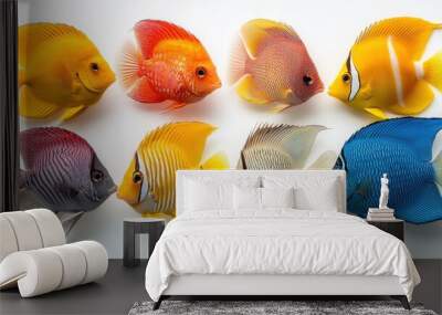 A detailed illustration of vibrant coral reef fish Wall mural