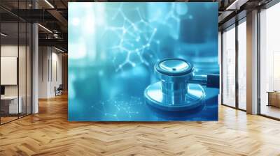 Blue laboratory background with stethoscope for diagnosis Wall mural