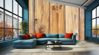 Pine wood planks with visible knots and grain Wall mural