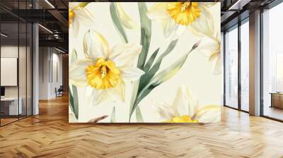 Seamless daffodil pattern light watercolor design Wall mural