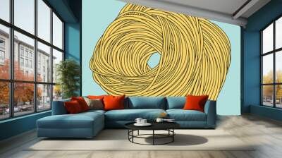 Hand drawn nest of angel hair pasta. Vector cappellini italian pasta illustration  Wall mural