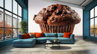 Chocolate muffin isolated on white background side view detail close up studio product presentation . Wall mural