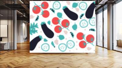  Fruits and vegetables set. Flat abstract vector. Collection fruits, berries and vegetables art Wall mural