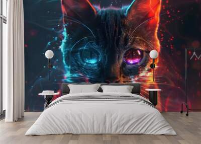 3d futuristic cat that coming from outer space Wall mural