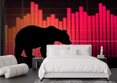 Bear silhouette in front of declining stock chart, financial crisis theme, close-up, high-quality DSLR, industrial setting Wall mural