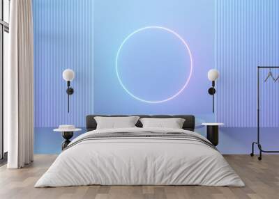 3D background with blue hologram round podium pedestal and circle glow neon, Vertical pattern wall scene. Abstract composition in minimal design. Platforms product display presentation. Stage showcase Wall mural