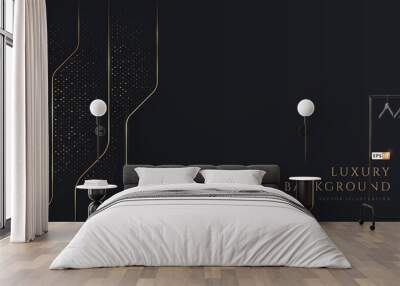 Abstract geometric overlapping on black background with glitter and golden lines glowing dots golden combinations. Modern luxury and elegant design with copy space. Vector EPS10 Wall mural