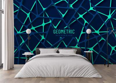 Abstract green and dark blue geometric line overlap layers on dark background. Modern tech futuristic design. You can use for cover template, poster, banner web, flyer, Print ad. Vector illustration Wall mural