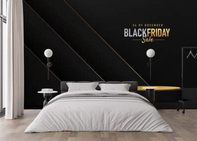 Abstract realistic 3D black cylinder pedestal podium with triangle backdrop and golden glitter. Luxury black friday sale scene for product display presentation. Vector geometric rendering platform. Wall mural