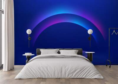 Abstract realistic 3d blue cylinder pedestal podium with Sci-fi dark blue abstract room with semi circle glowing neon lighting scene. Vector rendering product display presentation. Futuristic scene. Wall mural