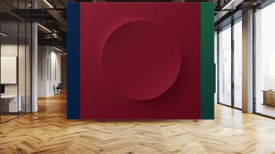 Set of dark blue, red and dark green circle board frame design. Abstract realistic 3D pedestal scene for product display in top view design. Collection of luxury geometric background with copy space. Wall mural