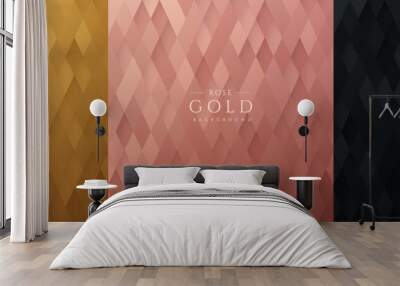 Set of golden, rose gold and black abstract rhombus shape pattern, Luxury 3D geometric pattern background. Can use for cover, artwork, print ad, poster, web banner. Simple and minimal. Vector EPS10. Wall mural