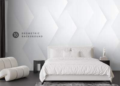 Technology white and gray color banner. Abstract futuristic pattern design. Modern silver geometric hexagon shape overlapping layer on white background with copy space. Vector illustration. Wall mural