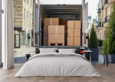 Delivery truck loaded with cardboard boxes. Wall mural