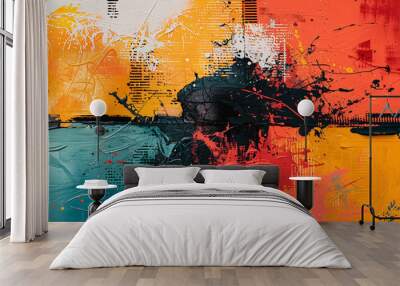 Abstract rough texture background wallpaper with oil or acrylic brushstroke waves, pallet knife paint on canvas Wall mural