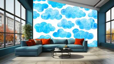 Blue cartoon cloud seamless abstract background.  Wall mural