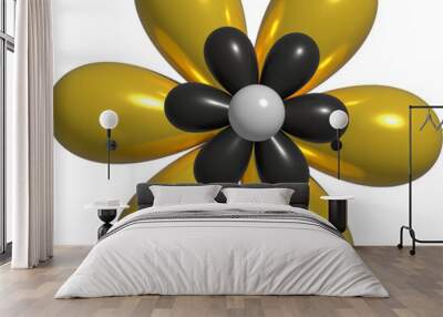 3D Rendering Element PNG neon metallic yellow flower Wall mural