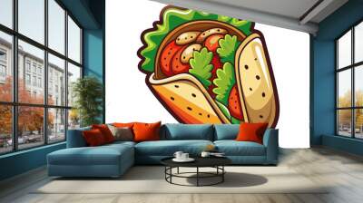 colorful bold illustration junk or fast food theme, buritto Wall mural