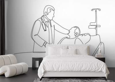 Continuous one line drawing Medical examination at clinic. Medical concept. Doodle vector illustration. Wall mural