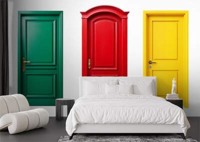 Set of colorful wooden doors. Transparent background. Wall mural