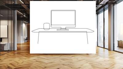 Single one line drawing Office workstation furniture interior concept. Continuous line draw design graphic vector illustration. Wall mural