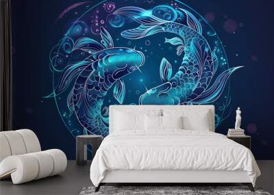 Twelve zodiacs concept. Horoscope Pisces zodiac sign. pisces horoscope sign in twelve zodiac with galaxy stars . Wall mural